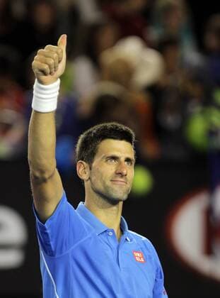 Novak Djokovic of Serbia reacts during his men s singles fourth round match on day eight of 2015 Australian Open tennis tournament at Melbourne Park in Melbourne, Australia, Jan. 26, 2015. JinxLinpeng 