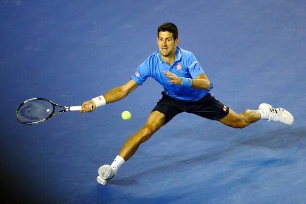 Novak Djokovic of Serbia prepares to return a shot in their men s singles fourth round match of the 2015 Australian Open tennis tournament in Melbourne, Victoria, Australia, 26 January 2015.  20150126_71588