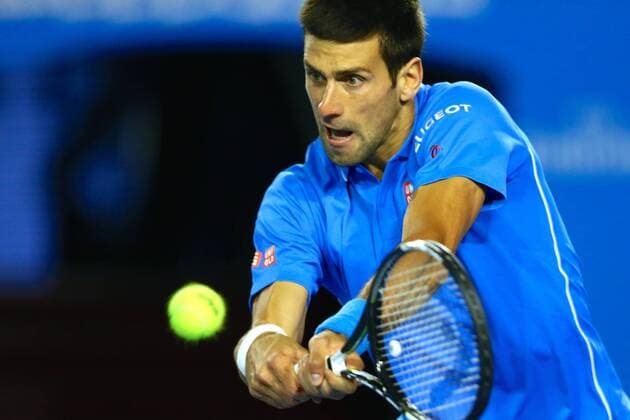 Novak Djokovic of Serbia returns a shot in their men s singles fourth round match of the 2015 Australian Open tennis tournament in Melbourne, Victoria, Australia, 26 January 2015.  20150126_72371