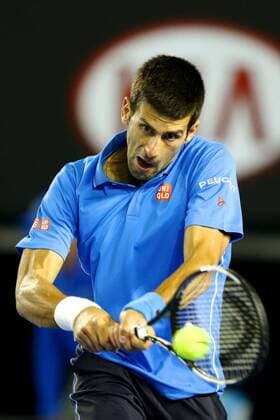 Novak Djokovic of Serbia returns a shot in their men s singles fourth round match of the 2015 Australian Open tennis tournament in Melbourne, Victoria, Australia, 26 January 2015.  20150126_72382