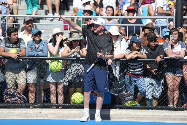 Boris Becker, GER, coach of Novak Djokovic, SRB, practicing before the third round at 2015 Australian Open in Melbourne, 24 01 2015; -