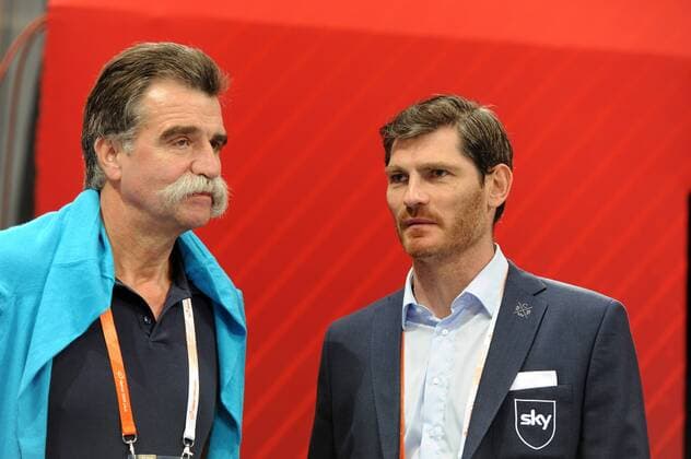 Männer Handball Weltmeisterschaft 2015 Doha Katar Doha, QAT Lusail Halle 26.1.2015 Deutschland : Ägypten Ex- Bundestrainer Heiner Brand (li) und Henning Fritz Foto und alle