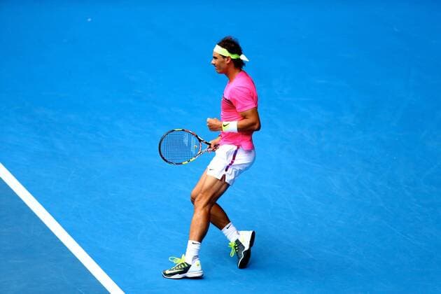 MELBOURNE, AUSTRALIA - JANUARY 27: Rafael Nadal of Spain returns a shot during day nine of the 2015 Australian Open at Melbourne Park on January 27, 2015 in Melbourne, Australia.  CFP462369593 