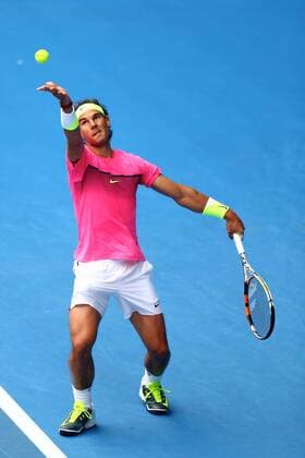 Rafael Nadal of Spain serves in the men s singles quarterfinal match of the 2015 Australian Open tennis tournament in Melbourne, Victoria, Australia, 27 January 2015.  20150127_07169