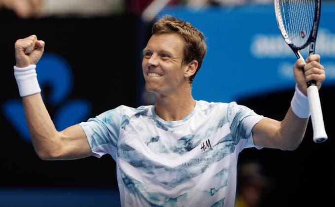 TENNIS - ATP Tennis Herren Australian Open 2015 MELBOURNE,AUSTRALIA,27.JAN.15 - TENNIS - ATP World Tour, Grand Slam, Australian Open. Image shows the rejoicing of Tomas Berdych (CZE).