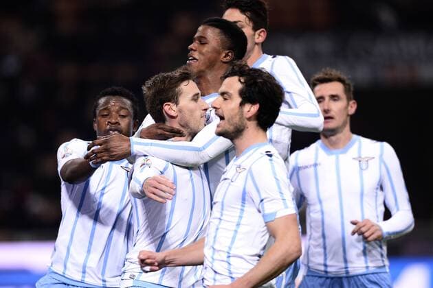 Aktuell Fußball, Italien, Coppa Italia, AC Mailand - Lazio Rom Coppa Italia AC Milan - Lazio Rom esultanza gol Lucas Biglia 