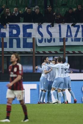 Aktuell Fußball, Italien, Coppa Italia, AC Mailand - Lazio Rom Esultanza gol di Lucas Biglia Lazio 0-1. Celebration goal Coppa Italia AC Milan - Lazio Rom giuseppexceleste