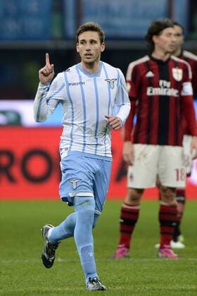 Aktuell Fußball, Italien, Coppa Italia, AC Mailand - Lazio Rom Esultanza gol di Lucas Biglia Lazio 0-1. Celebration goal Coppa Italia AC Milan - Lazio Rom giuseppexceleste