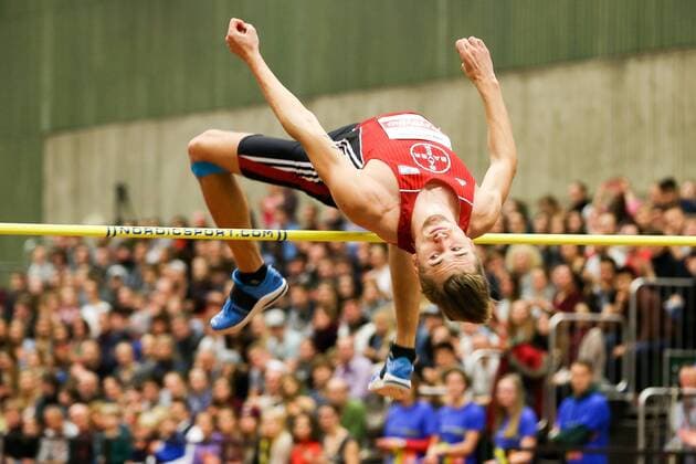 Mateusz Przbylko (TSV Bayer 04 Leverkusen); Koelner Hochsprungmeeting mit Musik am 28.01.2015 im Leichtathletik-Zentrum der Sporthochschule Koeln (Deutschland). Koelner Hochsprungmeeting mit Musik; Koeln, 28.01.2015 xakx