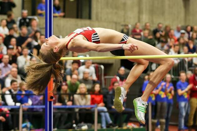 Katharina Moegenburg (TSV Bayer 04 Leverkusen); Koelner Hochsprungmeeting mit Musik am 28.01.2015 im Leichtathletik-Zentrum der Sporthochschule Koeln (Deutschland). Koelner Hochsprungmeeting mit Musik; Koeln, 28.01.2015 xakx