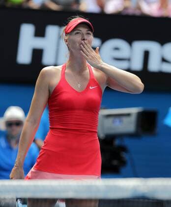 Maria Sharapova of Russia flies a kiss in their women s singles semifinal match of the 2015 Australian Open tennis tournament in Melbourne, Australia, 29 January 2015. 2015 Australian Open  20150129_27491
