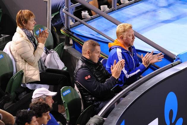 Novak Djokovic (SRB) Boris Becker TENNIS : Open d Australie - Melbourne - 30 01 2015 TennisMagazine Panoramlc 