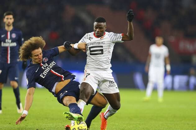 David Luiz (PSG) vs Paul Georges Ntep (Rennes) FOOTBALL : Paris Saint Germain vs Rennes - Ligue 1 - 30 01 2015 GwendolineLeGoff Panoramic 