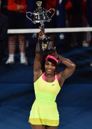 Jan. 31, 2015 - Melbourne, VICTORIA, AUSTRALIA - United States Serena Williams holds the winners trophy after her women s final match on day 13 of the Australian Open tennis on Rod Laver Arena in Melbourne, Australia Tennis 2015 - Australian Open - - ZUMAk106