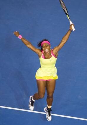 (150131) -- MELBOURNE, Jan. 31, 2015 -- Serena Williams of the United States celebrates after winning her women s singles final match at the Australian Open tennis championship in Melbourne, Australia, Jan. 31, 2015. Williams won 2-0 to claim the title. ) (SP)AUSTRALIA-MELBOURNE-TENNIS-AUSTRALIAN OPEN-WOMEN S SINGLES FINAL BaixXue 