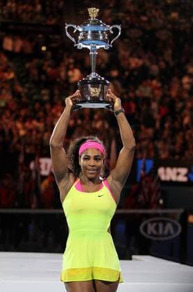 (150131) -- MELBOURNE, Jan. 31, 2015 -- Serena Williams of the United States raises the trophy after winning her women s singles final match at the Australian Open tennis championship in Melbourne, Australia, Jan. 31, 2015. Williams won 2-0 to claim the title. ) (SP)AUSTRALIA-MELBOURNE-TENNIS-AUSTRALIAN OPEN-WOMEN S SINGLES FINAL JinxLinpeng 
