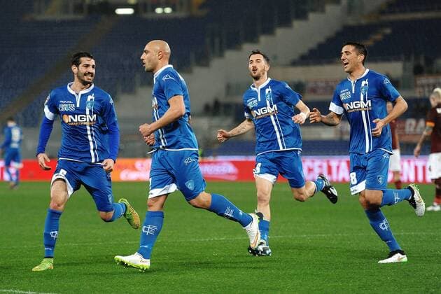 Esultanza Massimo Maccarone (2L) dopo il su calcio di rigore . Goal celebration Empoli 0-1 Serie A AS Rom - FC Empoli andreaxstaccioli