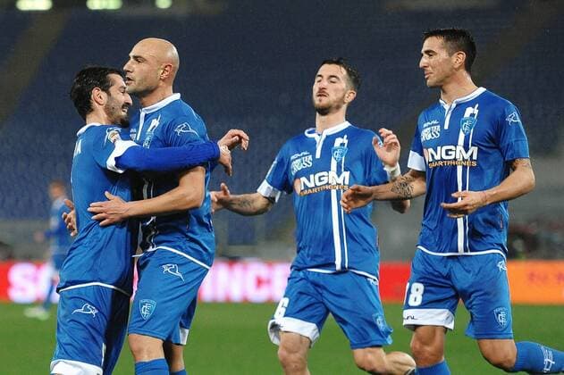Esultanza Massimo Maccarone (2L) dopo il su calcio di rigore . Goal celebration Empoli 0-1 Serie A AS Rom - FC Empoli andreaxstaccioli