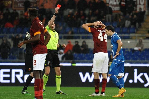 Espulsione Kostantinos Manolas Roma da parte dell Arbitro Russo per fallo da ultimo uomo . Manolas Sent off Serie A AS Rom - FC Empoli andreaxstaccioli