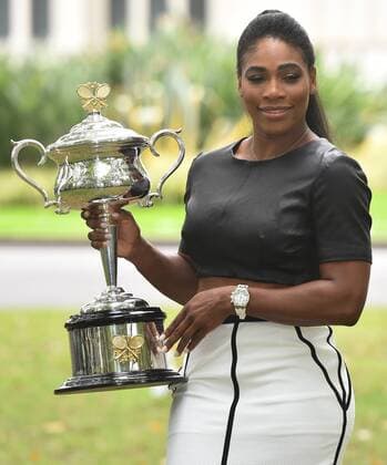 Feb. 1, 2015 - Melbourne, VICTORIA, AUSTRALIA - Serena Williams of the United States poses with the trophy during the post match trophy shoot on day 14 of the Australian Open tennis at the Exhibition Buildings in Melbourne, Australia Tennis 2015 - Australian Open - Day 14 - ZUMAk106