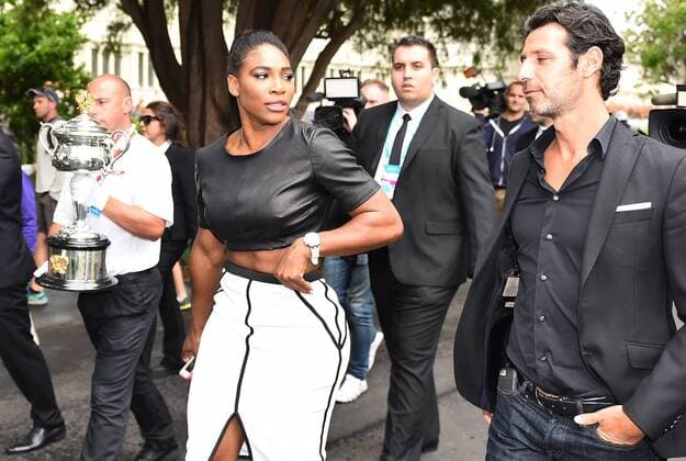 Feb. 1, 2015 - Melbourne, VICTORIA, AUSTRALIA - Serena Williams of the United States leaves the post match trophy shoot on day 14 of the Australian Open tennis at the Exhibition Buildings in Melbourne, Australia Tennis 2015 - Australian Open - Day 14 - ZUMAk106