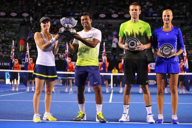 Martina Hingis (SUI) Leander Paes (IND) Kristina Mladenovic (FRA) Daniel Nestor (CAN) TENNIS : Australian Open 01 02 2015 TennisMagazinex 