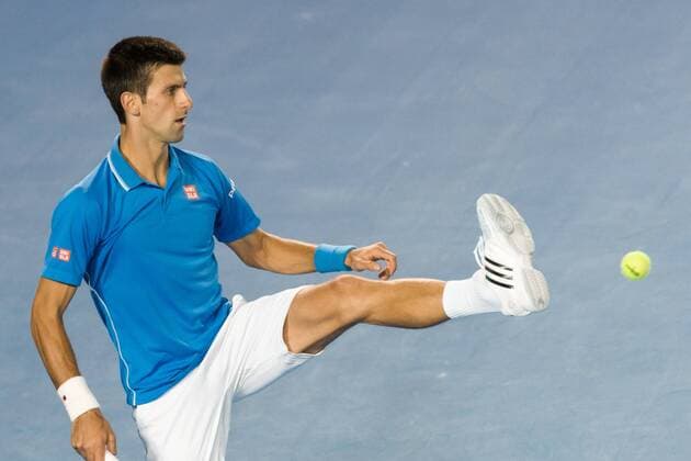 February 1, 2015: 1st seed Novak Djokovic (SRB) kicks a ball away in the Men s Final match on day fourteen of the 2015 Australian Open grand slam tennis tournament at Melbourne Park in Melbourne, Australia. - ZUMAc04_