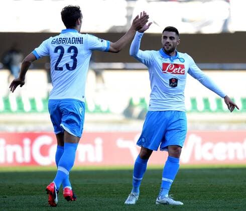 Aktuell Fußball, Italien, Serie A, AC Chievo Verona - SSC Neapel Serie A, AC Chievo Verona - SSC Neapel manolo gabbiadini festeggia il vantaggio del napoli con David Lopez Silva xHOCHxZWEIx xItalyxPhotoxPressx 