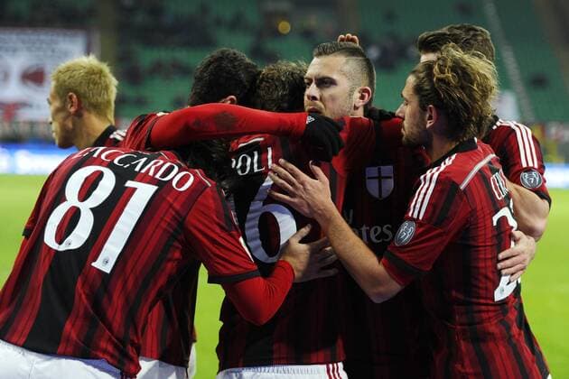 Aktuell Fußball, Italien, Serie A, AC Mailand - FC Parma Torjubel di Jeremy Menez Milan . Goal celebration Serie A AC Mailand - FC Parma giuseppexceleste