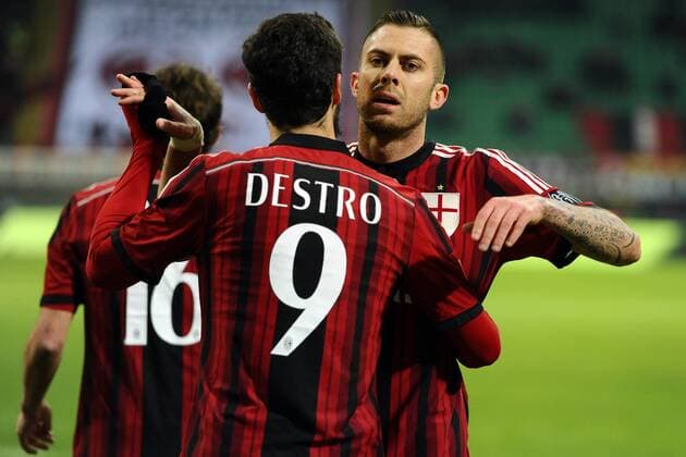 Aktuell Fußball, Italien, Serie A, AC Mailand - FC Parma Torjubel di Jeremy Menez con Mattia Destro Milan . Goal celebration Serie A AC Mailand - FC Parma giuseppexceleste