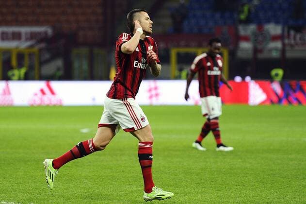 Esultanza dopo il gol di Jeremy Menez Milan. Goal celebration Serie A AC Mailand - FC Parma giuseppexceleste