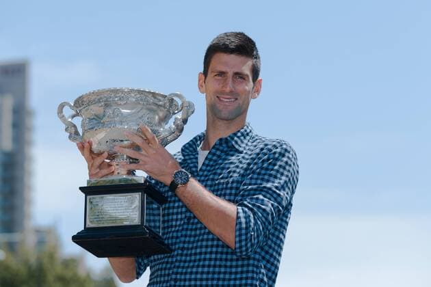 February 1, 2015: Novak Djokovic at his trophy photo session on the banks of the Yarra River in Melbourne after winning the 2015 Australian Open grand slam tennis tournament at Melbourne Park in Melbourne, Australia. Sydney Low Cal Media. Djokovic won 7-6(5) 6-7(4) 6-3 6-0 Tennis 2015: Australian Open Trophy Photo FEB 2 - ZUMAc04_