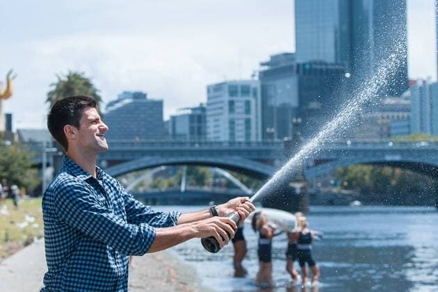February 1, 2015: Novak Djokovic at his trophy photo session on the banks of the Yarra River in Melbourne after winning the 2015 Australian Open grand slam tennis tournament at Melbourne Park in Melbourne, Australia. Sydney Low Cal Media. Djokovic won 7-6(5) 6-7(4) 6-3 6-0 Tennis 2015: Australian Open Trophy Photo FEB 2 - ZUMAc04_
