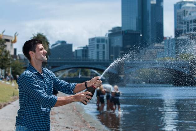 February 1, 2015: Novak Djokovic at his trophy photo session on the banks of the Yarra River in Melbourne after winning the 2015 Australian Open grand slam tennis tournament at Melbourne Park in Melbourne, Australia. Sydney Low Cal Media. Djokovic won 7-6(5) 6-7(4) 6-3 6-0 Tennis 2015: Australian Open Trophy Photo FEB 2 - ZUMAc04_