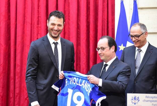 Jerome Fernandez - Francois Hollande - Francois Hollande - Empfang von Weltmeister Frankreich im Elysee-Palast in Paris - 03 02 2015 FedericoPestellinix 