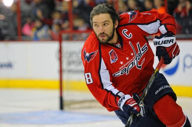 Washington Capitals left wing Alex Ovechkin (8) warms up at the Verizon Center in Washington, D.C. on February 3, 2015.  WAG2015020301 MARKxGOLDMAN