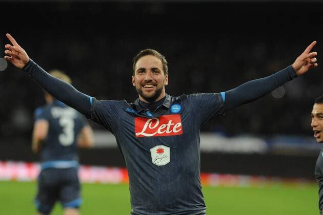 Feb. 4, 2015 - Naples, Italy - Gonzalo Higuain of SSC Napoli celebrates after scoring during the TIM Cup football match between SSC Napoli and Inter Mailand at San Paolo Stadium on February 4, 2015 in Naples,Italy. SSC Napoli and FC Inter - TIM Cup  - ZUMAn230