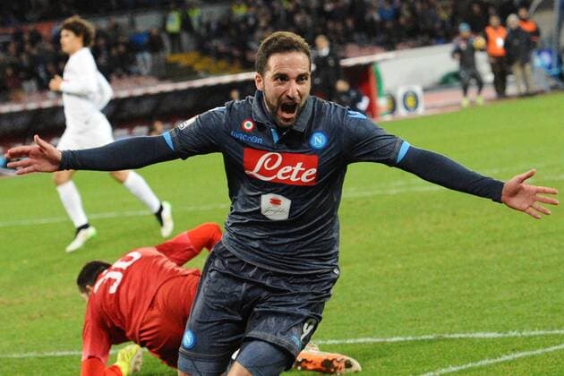 Feb. 4, 2015 - Naples, Italy - Gonzalo Higuain of SSC Napoli celebrates after scoring during the TIM Cup football match between SSC Napoli and Inter Mailand at San Paolo Stadium on February 4, 2015 in Naples,Italy. SSC Napoli and FC Inter - TIM Cup  - ZUMAn230