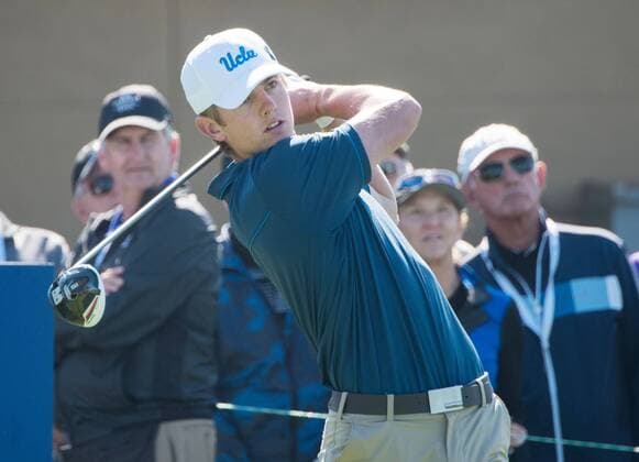Feb. 5, 2015 - Torery Pines, California, USA - Amateur Jake Knapp from UCLA plays his tee shot on the 10th hole of the north course to start his first round of the Farmers Insurance Open at Torrey Pines Golf Course on February 5, 2015 in San Diego, California. Farmers Insurance Open 2015 - ZUMAg139