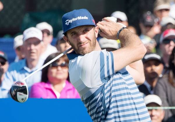 Feb. 5, 2015 - Torery Pines, California, USA - Dustin Johnson plays his tee shot on the 1st hole of the south course during the first round of the Farmers Insurance Open at Torrey Pines Golf Course on February 5, 2015 in San Diego, California. Farmers Insurance Open 2015 - ZUMAg139