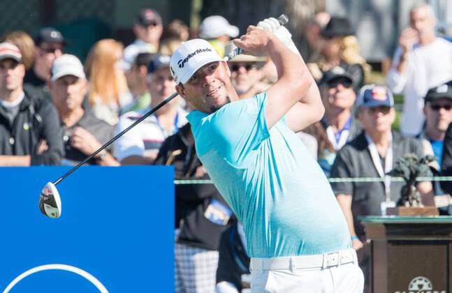 Feb. 5, 2015 - Torery Pines, California, USA - Michael Block plays his tee shot on the 1st hole of the south course during the first round of the Farmers Insurance Open at Torrey Pines Golf Course on February 5, 2015 in San Diego, California. Farmers Insurance Open 2015 - ZUMAg139