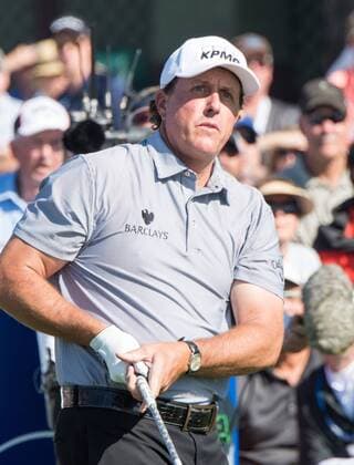 Feb. 5, 2015 - Torery Pines, California, USA - Phil Mickelson reacts to his tee shot on the 1st hole of the south course during the first round of the Farmers Insurance Open at Torrey Pines Golf Course on February 5, 2015 in San Diego, California. Farmers Insurance Open 2015 - ZUMAg139