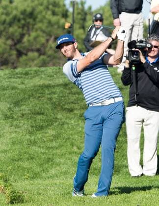 Feb. 5, 2015 - Torery Pines, California, USA - Dustin Johnson hits his second shot on the 7th hole of the south course during the first round of the Farmers Insurance Open at Torrey Pines Golf Course on February 5, 2015 in San Diego, California. Farmers Insurance Open 2015 - ZUMAg139