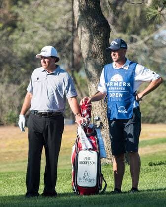 Feb. 5, 2015 - Torery Pines, California, USA - Phil Mickelson selects a club to hit his second shot on the 7th hole of the south course during the first round of the Farmers Insurance Open at Torrey Pines Golf Course on February 5, 2015 in San Diego, California. Farmers Insurance Open 2015 - ZUMAg139
