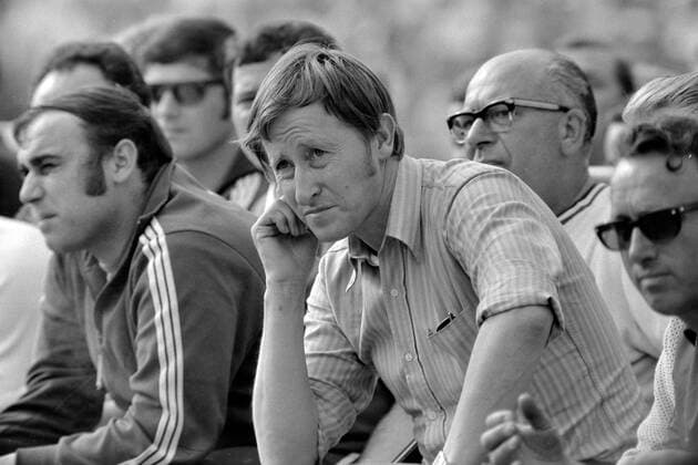 FUSSBALL DFB POKAL SAISON 1968 1969 im Frankfurter Waldstadion Finale FC Bayern Muenchen - Schalke 04 14.06.1969 Trainer Rudi GUTENDORF (Schalke rechts). xxNOxMODELxRELEASExx