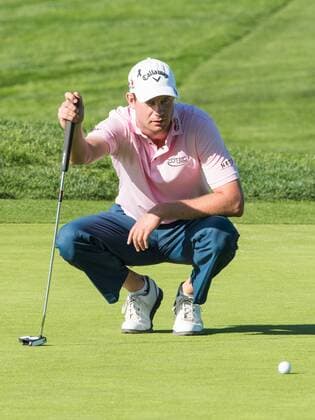 Feb. 6, 2015 - Torery Pines, California, USA - Harris English looks over his putt on the 18th hole of the north course during the second round of the Farmers Insurance Open at Torrey Pines Golf Course on February 6, 2015 in San Diego, California. Farmers Insurance Open - Second Round - ZUMAg139