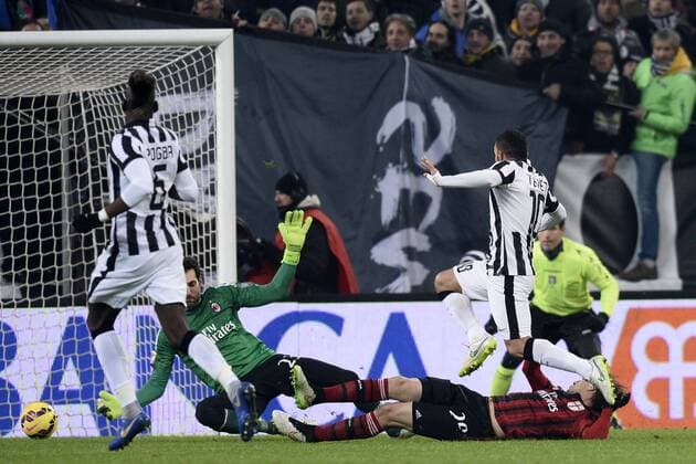 Db Torino 07 02 2015 Serie A, Juventus Turin vs AC Mailand: Tor durch Carlos Tevez 