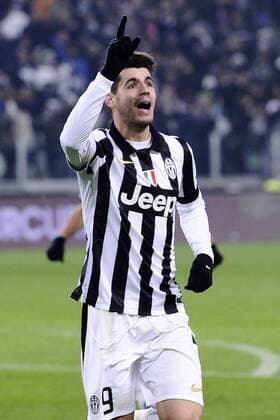 Db Torino 07 02 2015 Serie A, Juventus Turin vs AC Mailand: Torjubel Alvaro Morata 