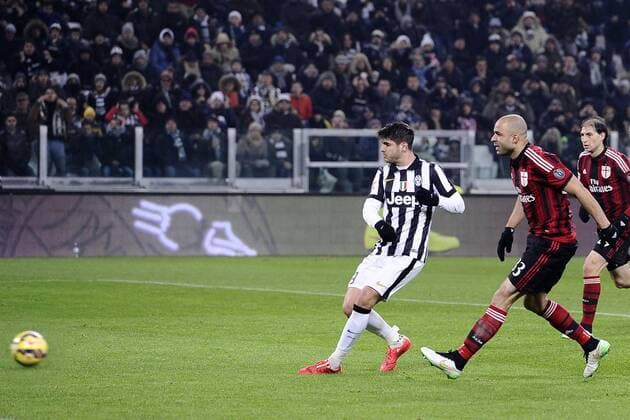 Db Torino 07 02 2015 Serie A, Juventus Turin vs AC Mailand: Tor durch Alvaro Morata 