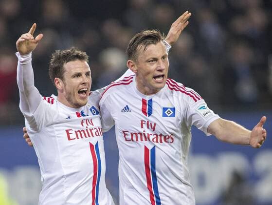 Nicolai Müller (HSV), Ivica Olic (HSV) 07.02.2015, Hamburg, Hamburger SV vs. Hannover 96 Â